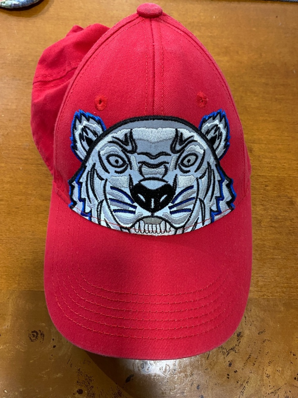Kenzo Red Baseball Cap with Tiger Embroidery
